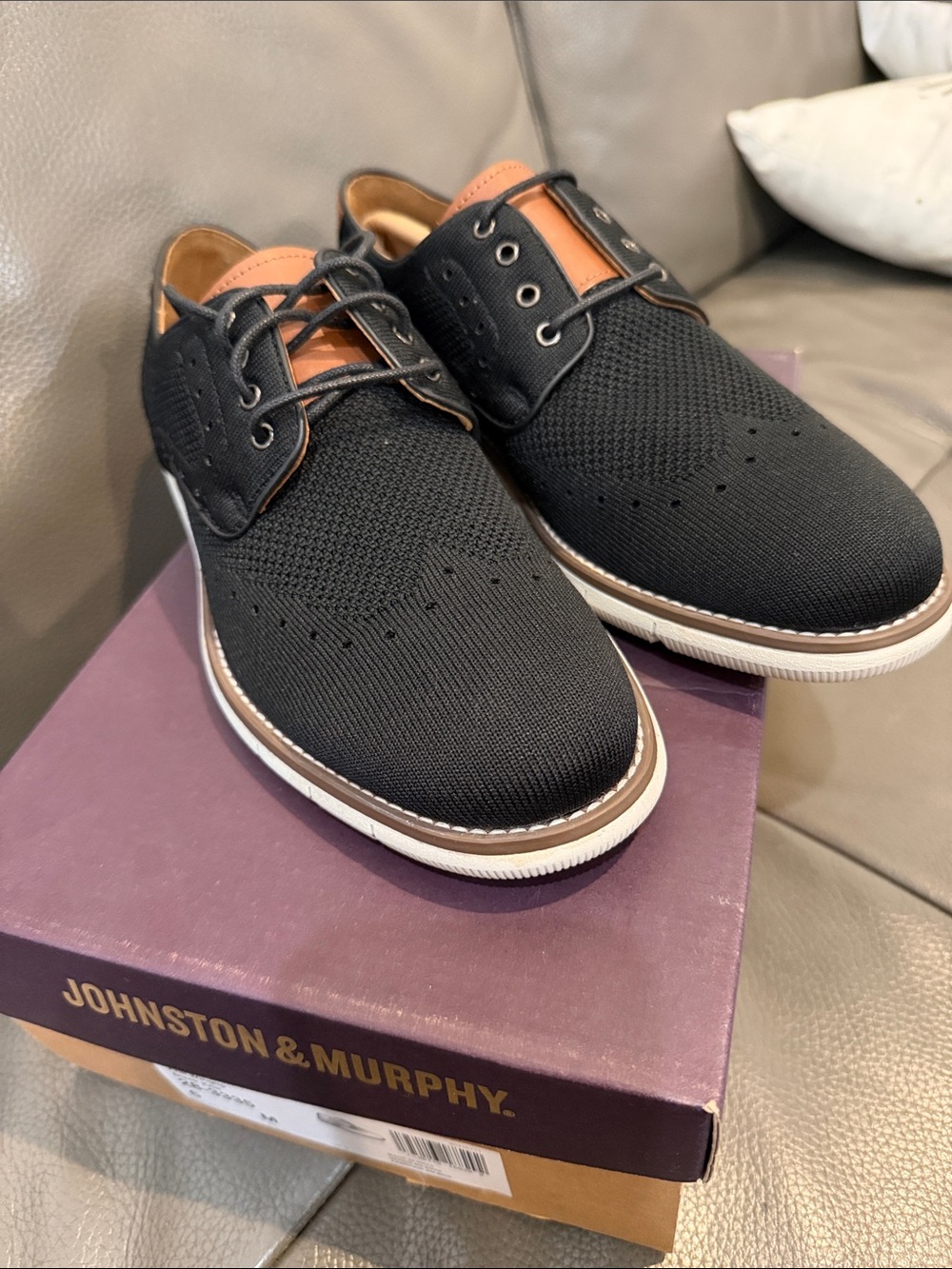Johnston & Murphy Black Knit Oxfords with Tan Accents